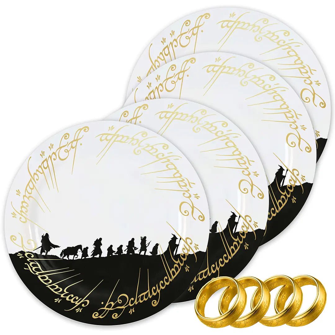 Set di 4 piatti e 4 anelli segna tovaglioli Lotr Il signore degli anelli