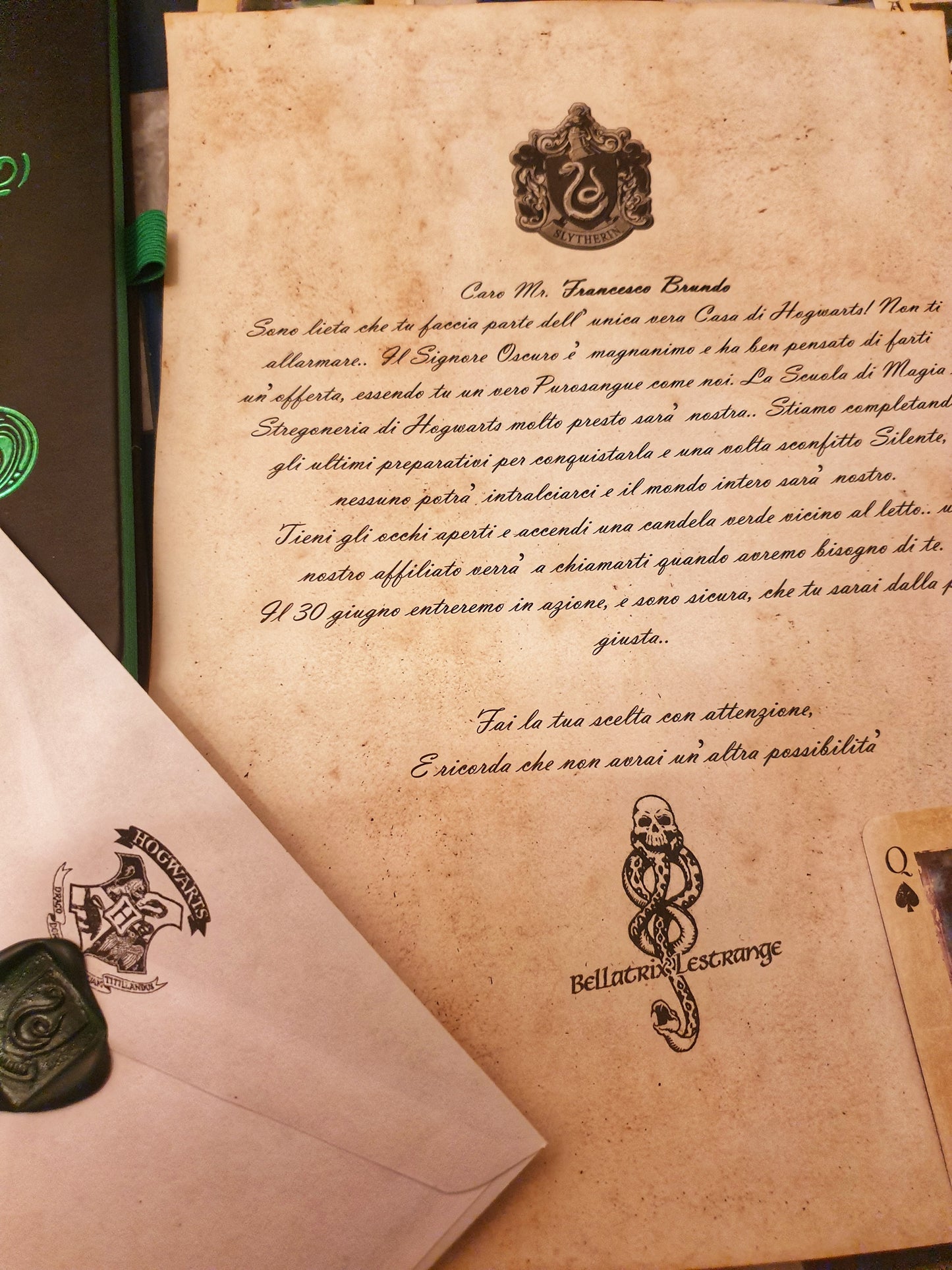 Lettera Hogwarts Personalizzata Serpeverde Harry Potter
