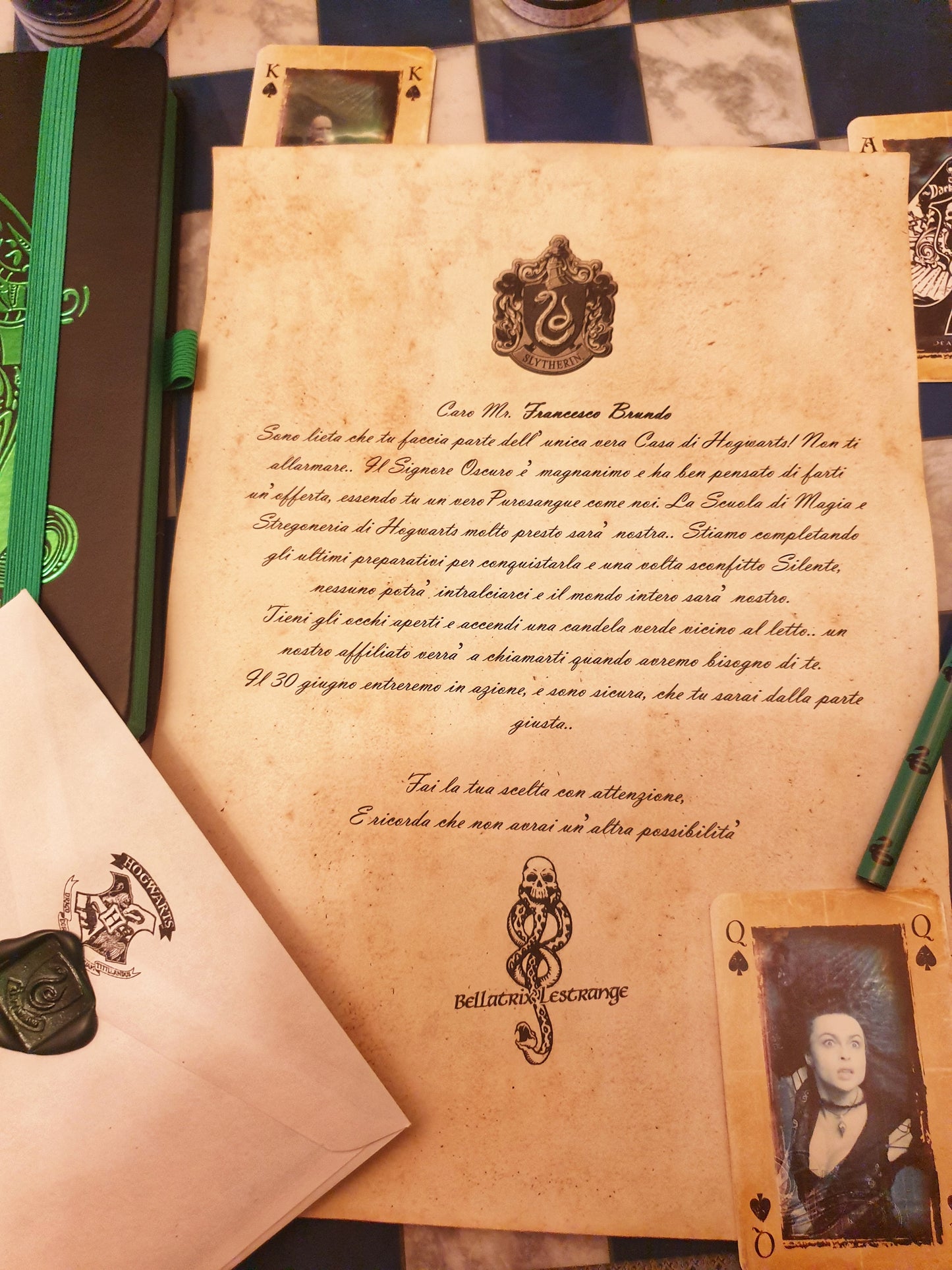 Lettera Hogwarts Personalizzata Serpeverde Harry Potter